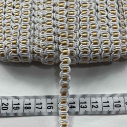 Calla &Ouml;rg&uuml; Şerit &ndash; 1 cm En &ndash; 1 Metre | Beyaz Zemin Altın Orta Detaylı-HG-DS-033