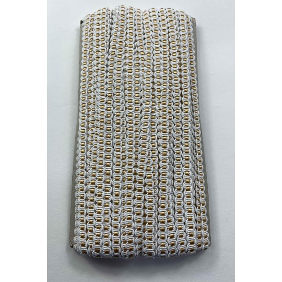 Calla &Ouml;rg&uuml; Şerit &ndash; 1 cm En &ndash; 1 Metre | Beyaz Zemin Altın Orta Detaylı-HG-DS-033