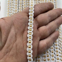 Calla &Ouml;rg&uuml; Şerit &ndash; 1 cm En &ndash; 1 Metre | Beyaz Zemin Altın Orta Detaylı-HG-DS-033