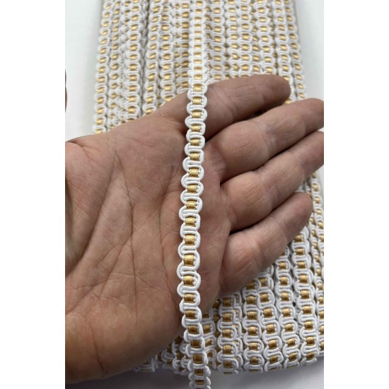 Calla &Ouml;rg&uuml; Şerit &ndash; 1 cm En &ndash; 1 Metre | Beyaz Zemin Altın Orta Detaylı-HG-DS-033