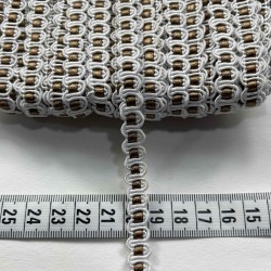 Anemone Dekoratif &Ouml;rg&uuml; Şerit &ndash; 1 cm En &ndash; 1 Metre | Beyaz Zemin Bronz Orta Detaylı-HG-DS-034