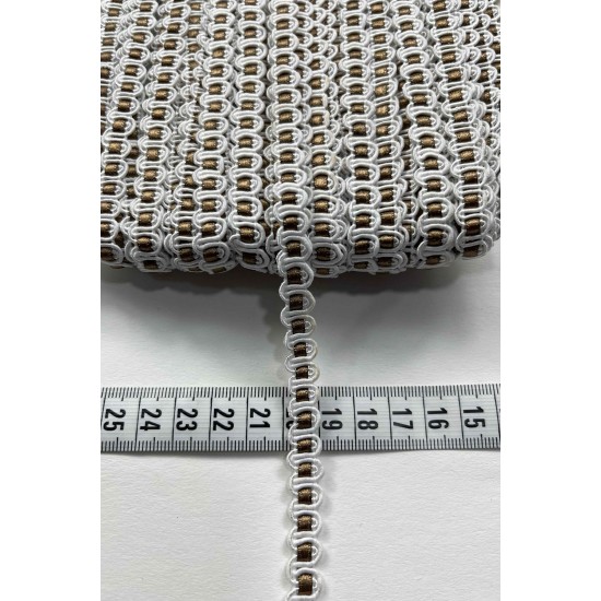 Anemone Dekoratif &Ouml;rg&uuml; Şerit &ndash; 1 cm En &ndash; 1 Metre | Beyaz Zemin Bronz Orta Detaylı-HG-DS-034