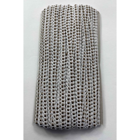 Anemone Dekoratif &Ouml;rg&uuml; Şerit &ndash; 1 cm En &ndash; 1 Metre | Beyaz Zemin Bronz Orta Detaylı-HG-DS-034