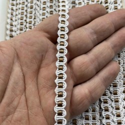 Anemone Dekoratif &Ouml;rg&uuml; Şerit &ndash; 1 cm En &ndash; 1 Metre | Beyaz Zemin Bronz Orta Detaylı-HG-DS-034