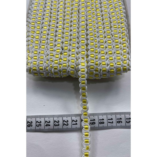 Calendula Dekoratif &Ouml;rg&uuml; Şerit &ndash; 1 cm En &ndash; 1 Metre | Beyaz Zemin Sarı Detaylı-HG-DS-039