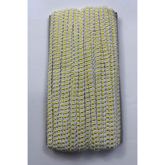 Calendula Dekoratif &Ouml;rg&uuml; Şerit &ndash; 1 cm En &ndash; 1 Metre | Beyaz Zemin Sarı Detaylı-HG-DS-039