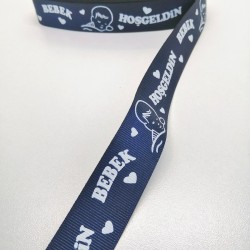 Lacivert Hoş Geldin Bebek Temalı Grogren Kurdele 2,5 cm 1 Metre-HGB-103 Lacivert Hoş Geldin Bebek Temalı Grogren Kurdele 2,5 cm 1 Metre-HGB-103