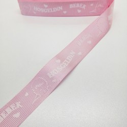 Pembe Hoş Geldin Bebek Temalı Grogren Kurdele 2,5 cm 1 Metre-HGB-104