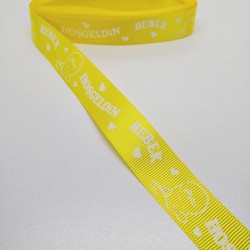 Sarı Hoş Geldin Bebek Temalı Grogren Kurdele 2,5 cm 1 Metre-HGB-105