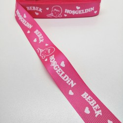 Fuşya Hoş Geldin Bebek Temalı Grogren Kurdele 2,5 cm 1 Metre-HGB-106