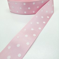 Pembe Puantiyeli Grogren Kurdele 4 cm 1 Metre-HOBG-1001