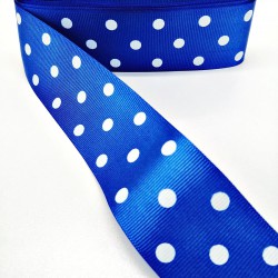 Saks Mavi Puantiyeli Grogren Kurdele 4 cm 1 Metre-HOBG-1003