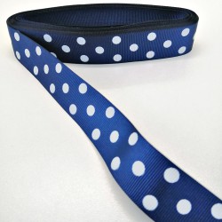 Saks Mavi Puantiyeli Grogren Kurdele 2,5 cm 1 Metre-HOBG-1006