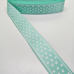 Su Yeşili Yıldızlı Grogren Kurdele 2,5 cm 1 Metre-HOBG-1013