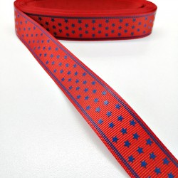 Kırmızı Lacivert Yıldızlı Grogren Kurdele 2,5 cm 1 Metre-HOBG-1015