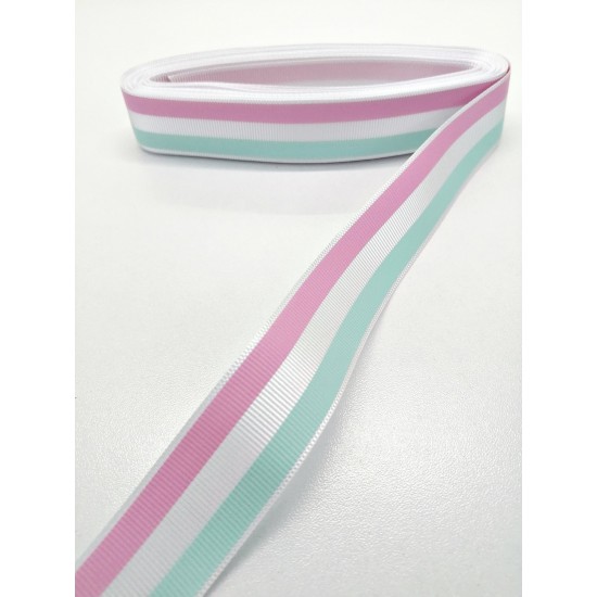 Su Yeşili Pembe Grogren Kurdele 2,5 cm 1 Metre-HOBG-1019