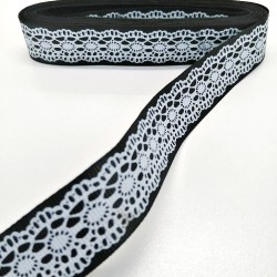 Siyah Dantel Baskılı Grogren Kurdele 2,5 cm 1 Metre-HOBG-1020