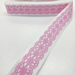 Beyaz Dantel Baskılı Grogren Kurdele 2,5 cm 1 Metre-HOBG-1021
