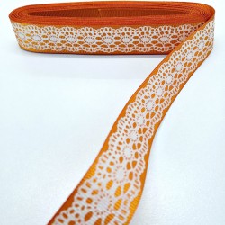 Turuncu Dantel Baskılı Grogren Kurdele 2,5 cm 1 Metre-HOBG-1022