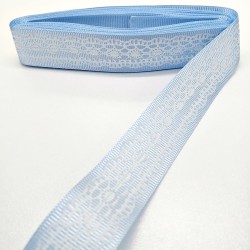 Bebe Mavi Dantel Baskılı Grogren Kurdele 2,5 cm 1 Metre-HOBG-1023
