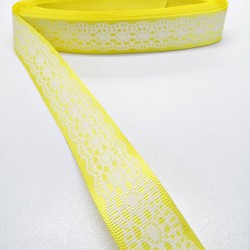 Sarı Dantel Baskılı Grogren Kurdele 2,5 cm 1 Metre-HOBG-1024