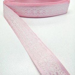 Pembe Dantel Baskılı Grogren Kurdele 2,5 cm 1 Metre-HOBG-1026