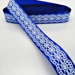 Saks Mavi Dantel Baskılı Grogren Kurdele 2,5 cm 1 Metre-HOBG-1028