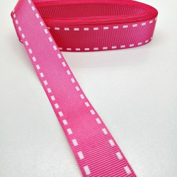 Fuşya Çizgi Baskılı Grogren Kurdele 2,5 cm 1 Metre-HOBG-1031