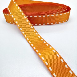 Turuncu Çizgi Baskılı Grogren Kurdele 2,5 cm 1 Metre-HOBG-1033