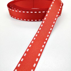 Kırmızı Çizgi Baskılı Grogren Kurdele 2,5 cm 1 Metre-HOBG-1034