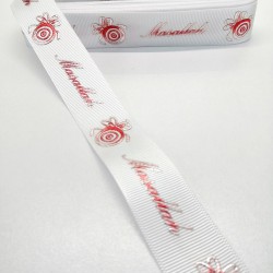 Beyaz Kırmızı Maşallah Desenli Grogren Kurdele 2,5 cm 1 Metre-HOBG-1039