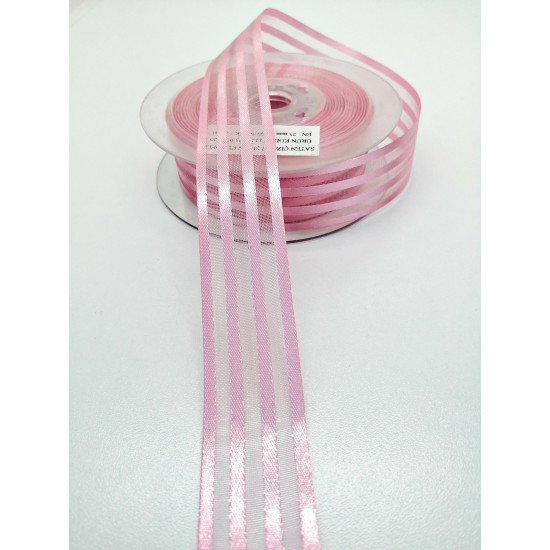 Koyu Pembe Saten Çizgili Şifon Kurdele 2,5 cm 1 Metre-HOBG-1050