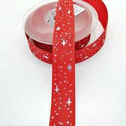Kırmızı Yıldız Desenli Tafta Kurdele 2,5 cm 1 Metre-HOBG-1072 Kırmızı Yıldız Desenli Tafta Kurdele 2,5 cm 1 Metre-HOBG-1072