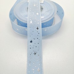 Bebe Mavi Yıldız Desenli Tafta Kurdele 2,5 cm 1 Metre-HOBG-1075