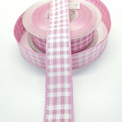 Pembe Kare Baskılı Tafta Kurdele 2,5 cm 1 Metre-HOBG-1079