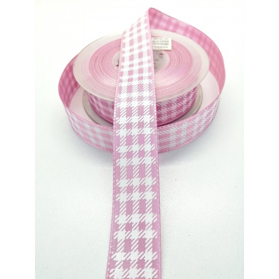 Pembe Kare Baskılı Tafta Kurdele 2,5 cm 1 Metre-HOBG-1079