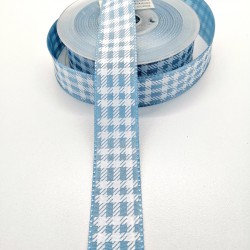 Turkuaz Kare Baskılı Tafta Kurdele 2,5 cm 1 Metre-HOBG-1080