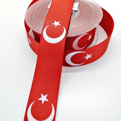 Kırmızı Türk Bayraklı Saten Kurdele 3 cm 1 Metre-HOBG-1082 Kırmızı Türk Bayraklı Saten Kurdele 3 cm 1 Metre-HOBG-1082
