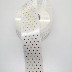 Beyaz Puantiyeli Saten Kurdele 4 cm 1 Metre-HOBG-1100