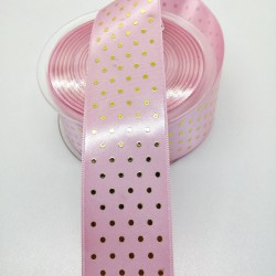 Pembe Puantiyeli Saten Kurdele 4 cm 1 Metre-HOBG-1101