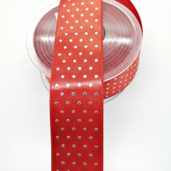 Kırmızı Puantiyeli Saten Kurdele 4 cm 1 Metre-HOBG-1102 Kırmızı Puantiyeli Saten Kurdele 4 cm 1 Metre-HOBG-1102