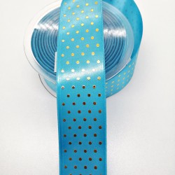 Mavi Gold Puantiyeli Saten Kurdele 4 cm 1 Metre-HOBG-1103 Mavi Gold Puantiyeli Saten Kurdele 4 cm 1 Metre-HOBG-1103