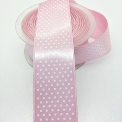 Pembe Puantiye Baskılı Saten Kurdele 4 cm 1 Metre-HOBG-1131
