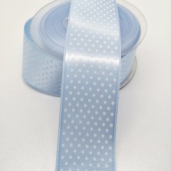 Bebe Mavi Puantiye Baskılı Saten Kurdele 4 cm 1 Metre-HOBG-1132