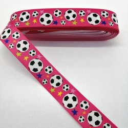 Fuşya Top Desenli Grogren Kurdele 2,5 cm 1 Metre-HOBG-1145