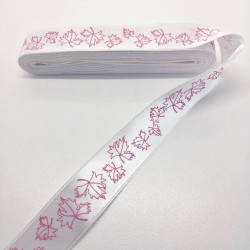 Beyaz Yaprak Desenli Saten Kurdele 2,5 cm 1 Metre-HOBG-1150