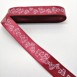 Bordo Yaprak Desenli Saten Kurdele 2,5 cm 1 Metre-HOBG-1153