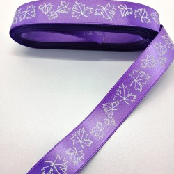 Lila Yaprak Desenli Saten Kurdele 2,5 cm 1 Metre-HOBG-1154 Lila Yaprak Desenli Saten Kurdele 2,5 cm 1 Metre-HOBG-1154