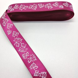 Mor Yaprak Desenli Saten Kurdele 2,5 cm 1 Metre-HOBG-1155