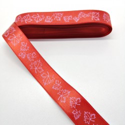 Kırmızı Yaprak Desenli Saten Kurdele 2,5 cm 1 Metre-HOBG-1156 Kırmızı Yaprak Desenli Saten Kurdele 2,5 cm 1 Metre-HOBG-1156